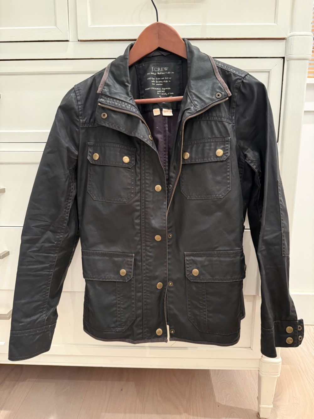 J. Crew Black Waxed Cotton Field Jacket with Brass Hardware